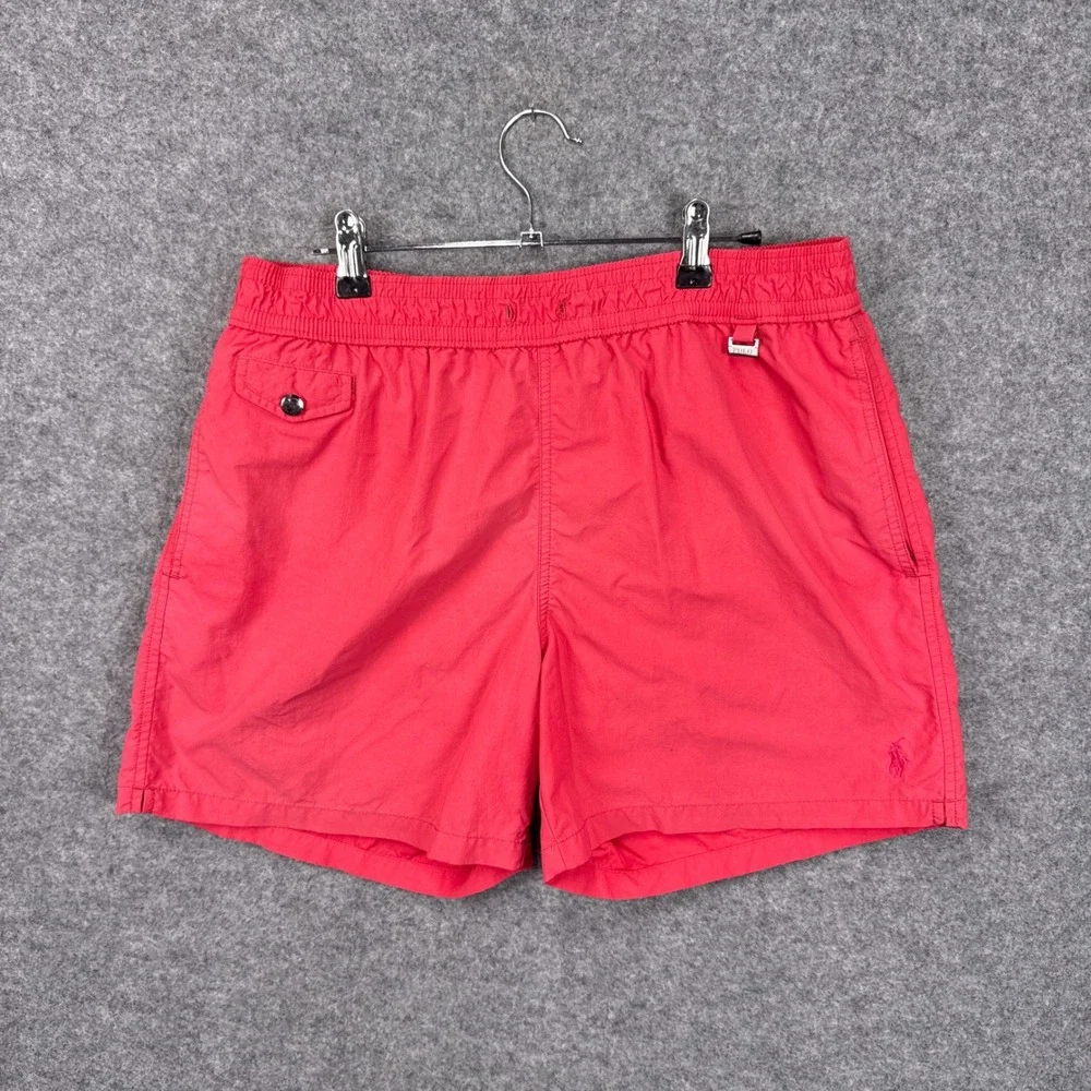 Polo Ralph Lauren Swim Shorts Large Red Nylon Mesh Lined Pony Logo Trunks